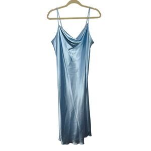 Bebe Y2K 90s SATIN SLIP MIDI Tank DRESS Women L Blue Going Out Date Night Spring
